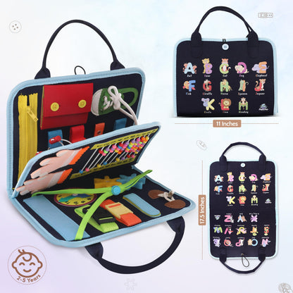 JAGSYJOY Busy Book for Toddlers - Montessori Busy Board with Sensory Activities for Learning Fine Motor Skills, Travel Toys for Toddlers for Airplane, Car. for Boys and Girls.
