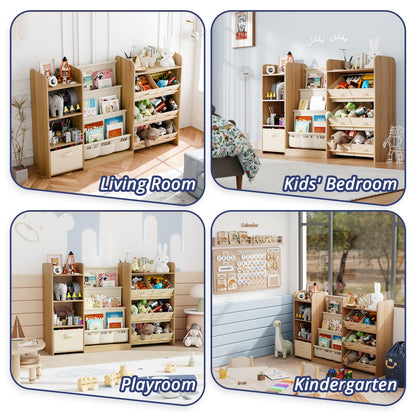 IKALIFE Kids Toy Book Storage Organizer - Large Bookshelf with 7 Removable Bins, Baby Bookshelf and Toy Storage, 4-Tier Book Shelf for Kids Room, Playroom, Classroom, 51 inch, Burlywood
