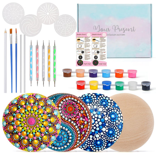 Beeplove Relaxing Crafts for Adults - Gifts for Women Mom Daughter Sister Friend Co-Worker, Beginner Friendly Mandala Rock Painting Kit with Stencils Dotting Tools