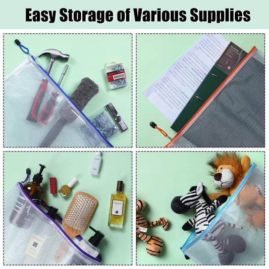 EOOUT 36pcs Mesh Zipper Pouches for Organizing, Zipper Bags, 16x11 Inches Large Puzzle Bags, 12 Colors Storage Bag Zipper File Bags for Office Supplies