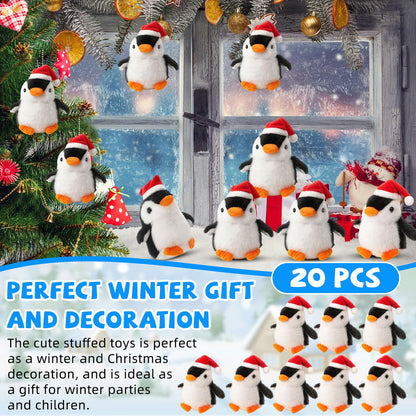 Motionchic 20 Pcs Mini Plush Penguin Winter Party Favors Cute Penguin Hanging Stuffed Animal Plush Party Favors for Bag Pendant (Christmas Hat,Black)