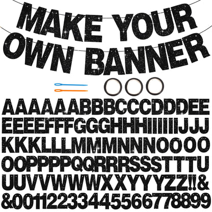 BEISHIDA 116 PCS A-Z DIY Letter Banner Kit Make Your Own Banner Including 111 Letters and Numbers 3 Rope and 2 Threading Device,Customized for Birthday Graduation Wedding Decor Black