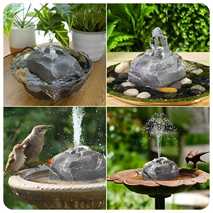Solar Fountain Bird Bath with Solar Panel, Rockery Granite Water with 5 Nozzles Solar Water Fountain for Birdbath Outdoor, Pond, Patio Garden, and Fish Tank