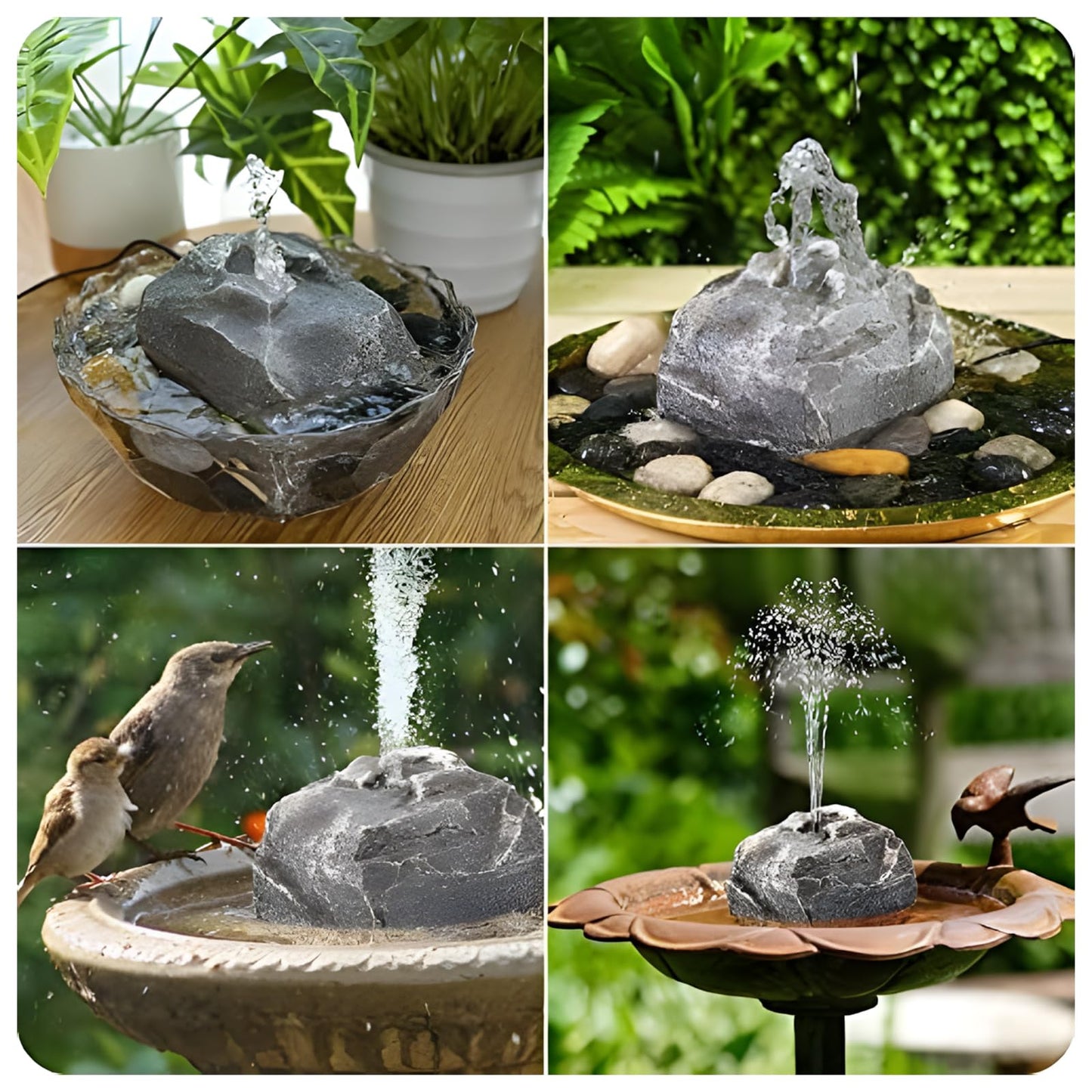 Solar Fountain Bird Bath with Solar Panel, Rockery Granite Water with 5 Nozzles Solar Water Fountain for Birdbath Outdoor, Pond, Patio Garden, and Fish Tank