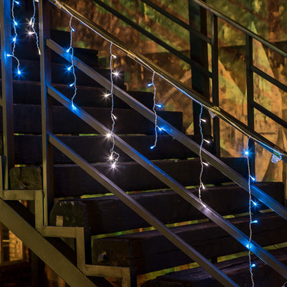 YOLIGHT Icicle Christmas Lights 13ft 96 LED Icicle String Lights 8 Modes Twinkle Curtain Fairy Lights, Indoor Room Patio Garden Bedroom Wedding Party Halloween Christmas Decoration (White+Blue)