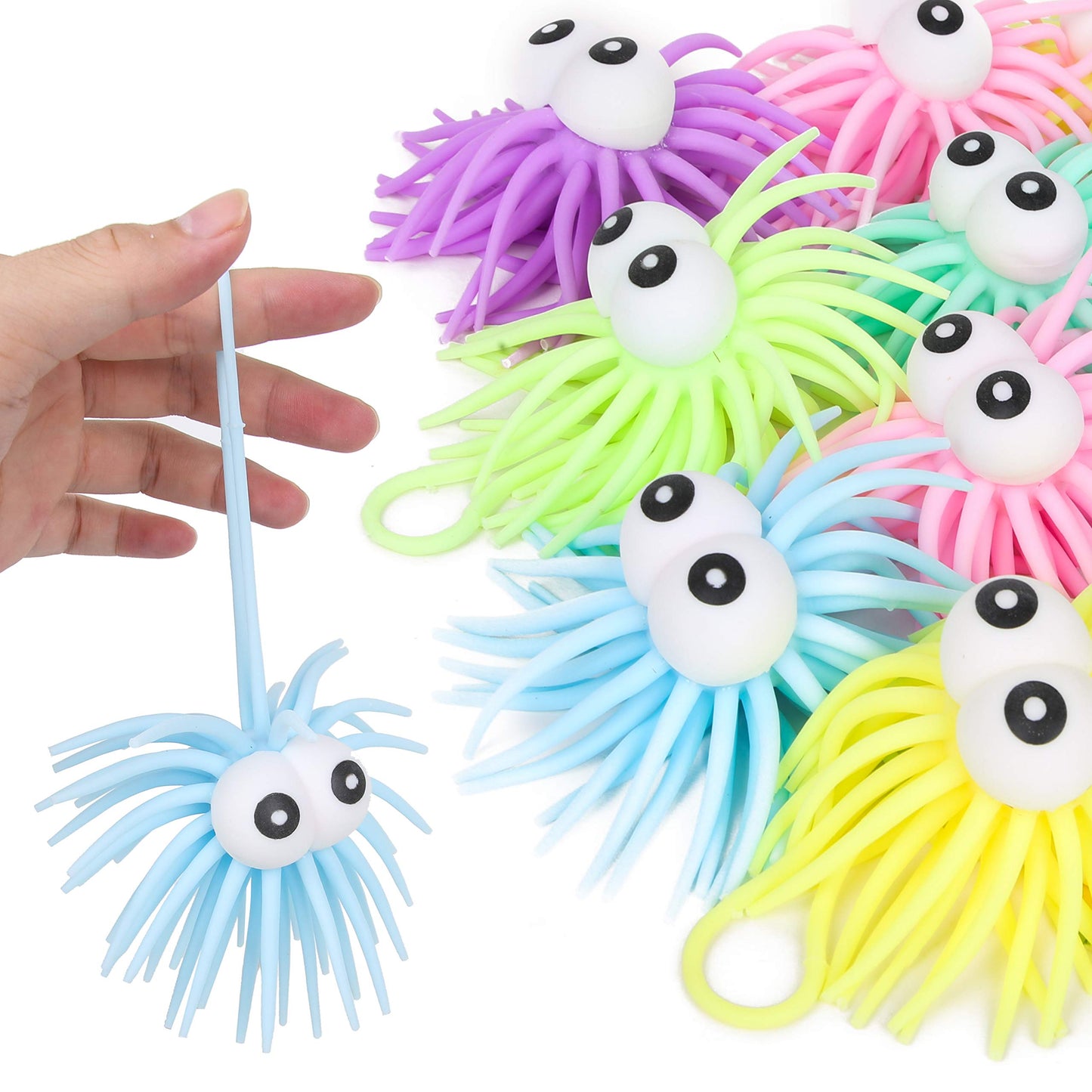 PROLOSO 12 Pcs Stress Relief Sea Urchin Puffer Balls Light Up Spiky Sensory Toy Fidget Balls Glow in the Dark Party Supplies