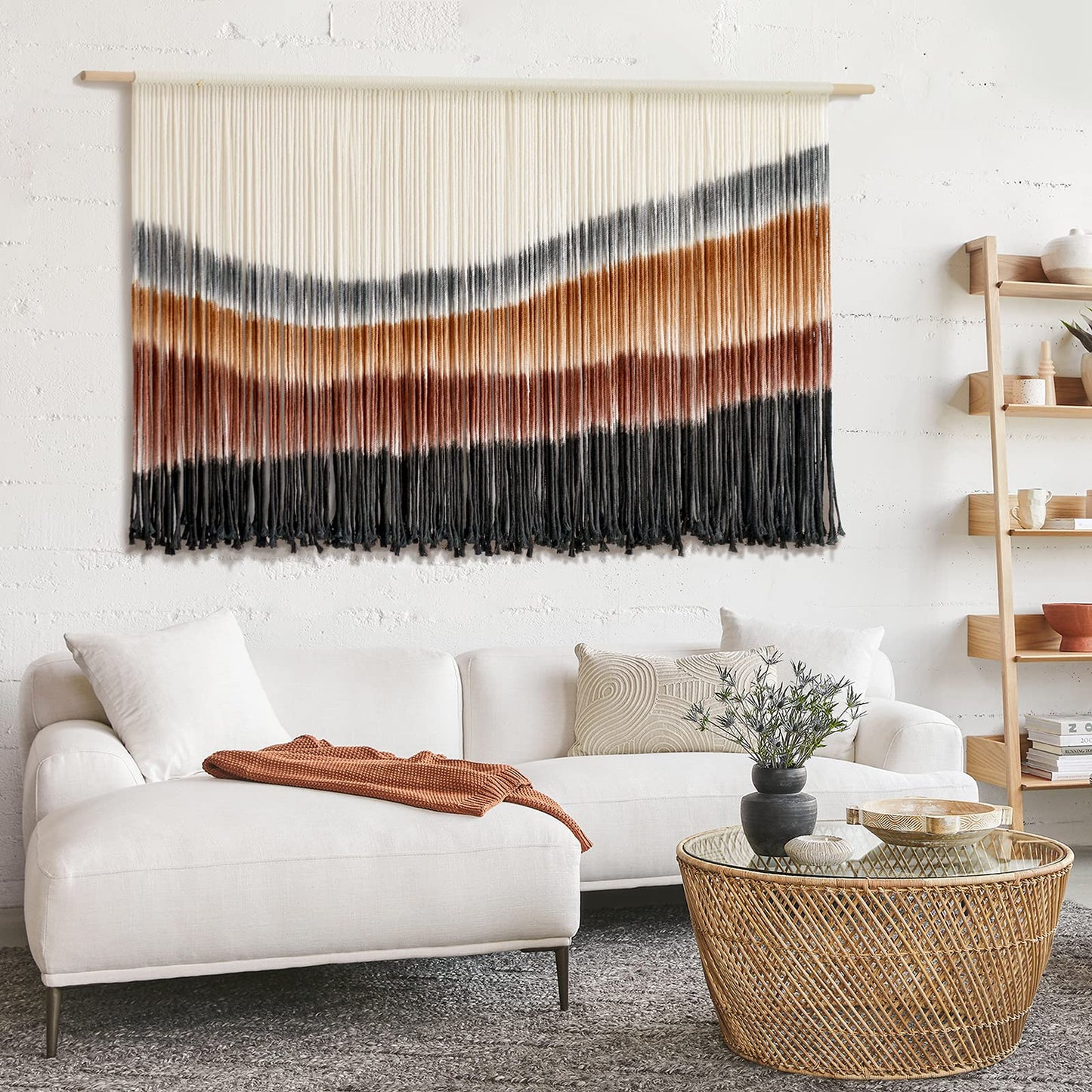 Flber Macrame Wall Hanging Macrame Wall Decor Large-Scale Tie-Dye Tapestry Living Home Room Wall Decor 57" Wx 35" L