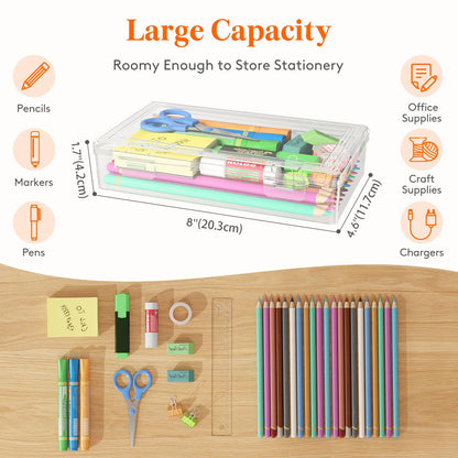 Lifewit Plastic Pencil Box with Snap-tight Lid, Large Capacity Hard Pencil Case, Craft organizer for Art Supply,Office, 4 Pack