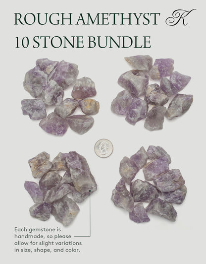 KALIFANO Rough Amethyst 10 Stone Bulk Bundle with Healing & Calming Effects - High Energy Raw Amatista - Reiki Crystal Used for Rock Tumbling and Lapidary (Family Owned and Operated)