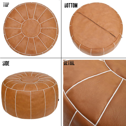 Thgonwid Unstuffed Moroccan Storage Pouf Foot Stool Ottoman Seat Handmade Faux Leather Bean Bag Floor Chair Foot Rest for Living Room, Bedroom or Balcony (Brown)