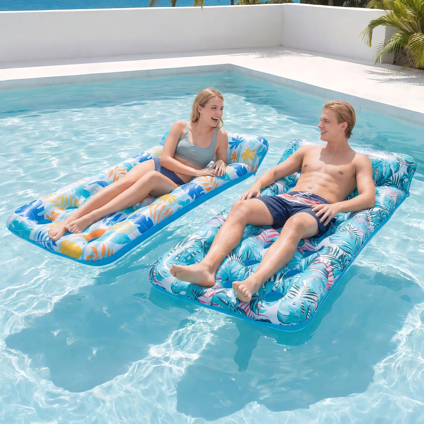 Stonful 2 Pack Inflatable Pool Float Mat, Giant Pool Floats Adult Size with Headrest, Lake Float Raft Water Lounger, Multi-Purpose Swimming Pool Floats for Pool Party, Summertime Beach, Outdoor