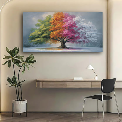 Abstract Four Seasons Tree Picture Print Canvas Wall Art Living Room Dining Room Office Study Bedroom Wall Decor Wall Art Prints Modern Style Artwork Waterproof Ready to Hang - 20x40 Inch