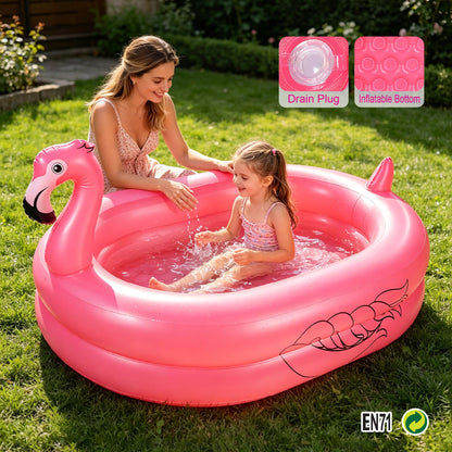 Kiddie Pool, Inflatable Pool, Flamingo Swimming Pool with Inflatable Soft Floor for Outdoor, Indoor, Backyard (60 in)