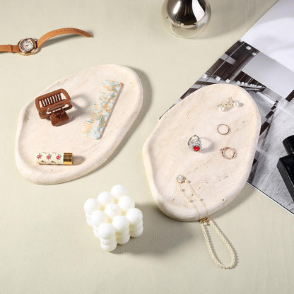 BCS Marble Jewelry Tray Trinket Dish, Decorative Cloud Vanity Key Tray for Women, Perfume Ring Holder Dish for Ring Earring, Cute Jewelry Plate Bowl Aesthetic Room Decor（Beige Travertine）