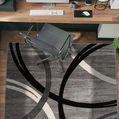 Rugshop Wavy Circles Design Area Rug, Fade-Resistant Carpet for Kitchen, Entryway, or Office, Gray, 3'3" x 5'