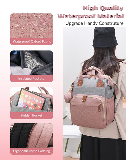 Lamroro Diaper Bag Backpack with Changing Station, Waterproof Large Capacity, Baby Bag for Mom & Dad, 18 Pockets+USB Port, Foldable Changing Pad, Travel Backpack for Newborn Essentials, Baby Gift