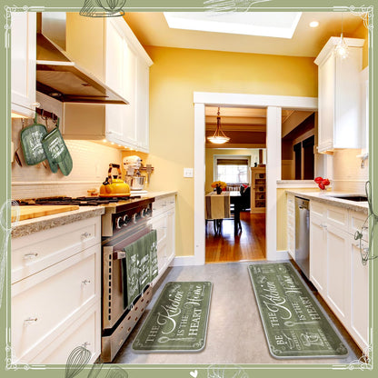 Fourluoo 10 Pcs Farmhouse Kitchen Decor and Accessories Set 4 Kitchen Towels 2 Pot Holders 2 Oven Mitts 2 Rugs for Cooking Baking Mom Housewarming Gifts(Sage Green,Classic Style)