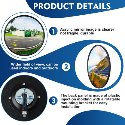 Maitys 2 Pcs Convex Mirror Acrylic Safety Security Traffic Corner Mirrors Adjustable Wide Angle View with Fixing Bracket for Indoor Outdoor Garage School Classroom Warehouse(12 Inch)