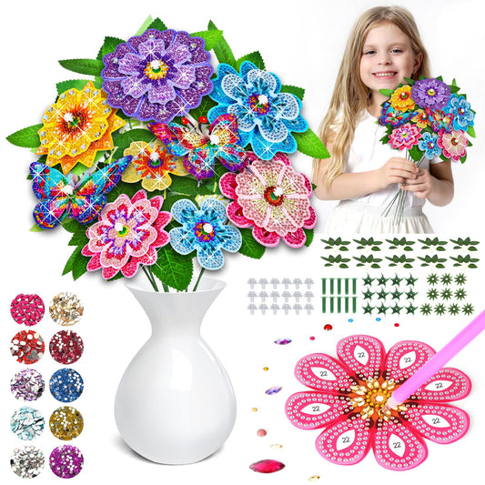 Flower Arts and Crafts for Kids ages 8-12: Double-layer Butterfly Diamond Art Kits for Kids Girls Toys age 6-8, Gem Art Small Diamond Painting Gifts for 6 7 8 9 10 11 12 Year Old Girl Birthday Gift