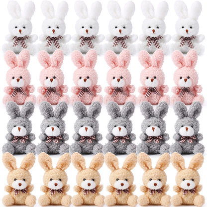 Sotiff 24 Pcs Plush Bunny Stuffed Animal Gift Bulk 4.7 Inch Mini Bunnies Keychain Doll Furry Rabbit with Bow Tie for Birthday Baby Shower Party Favor Classroom Rewards(Classic Color)