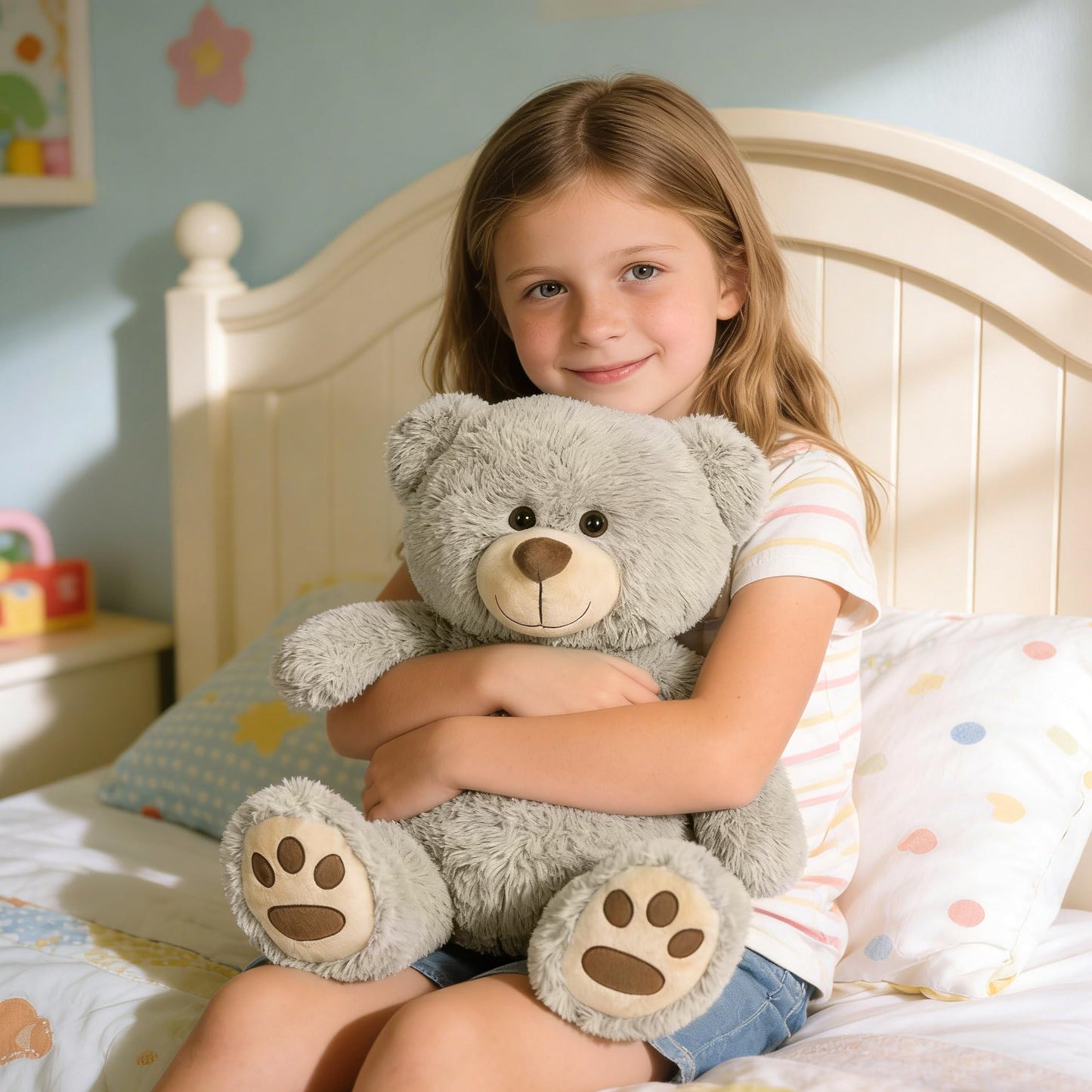LotFancy Teddy Bear Stuffed Animals, 20 inch Soft Cuddly Cute Plushies, Plush Toys with Footprint Design, Stuffed Animals for Girls Kids Baby Toddlers, Baby Shower Easter Birthday Gift Decor, Grey