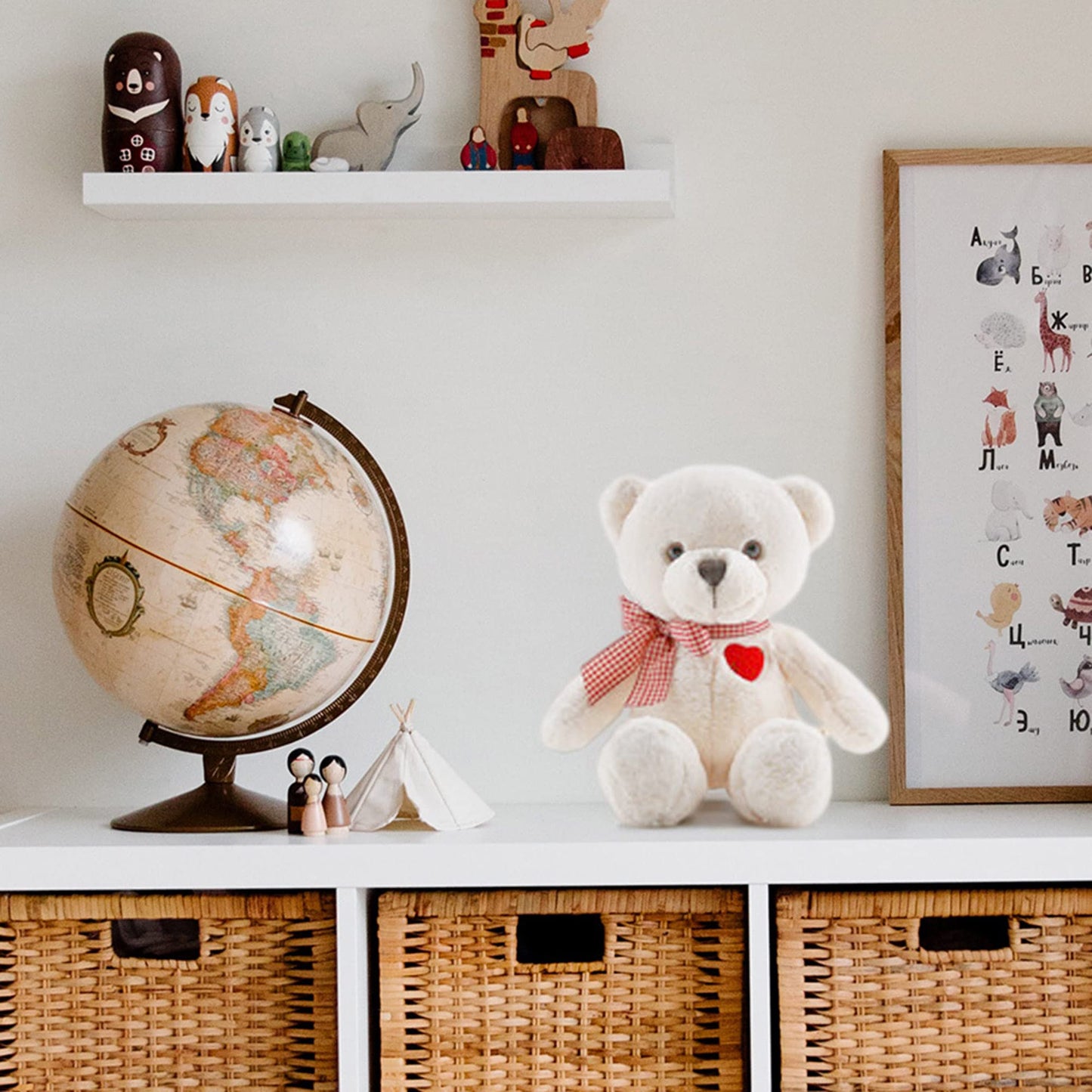 Adorlynetty 11.4” Small Teddy Bear with Heart Cute White Teddy Bear Stuffed Animals Soft Stuffed Bear Plush Bear Plushie Toys Gifts for Girlfriend Boyfriend Kid