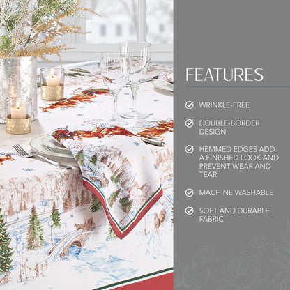 Elrene Home Fashions Santa Snowy Sleighride Wrinkle Resistant Holiday/Christmas Tablecloth, 60"X120", Rectangle