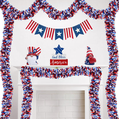 50 FT 4th of July Tinsel Garland Red White and Blue Garland Fourth of July Garland Patriotic Garland for Home Party Holiday Celebration Memorial Day Independence Day 4th of July Decorations