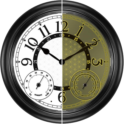 Dyreps 15Inch Outdoor Clock with Thermometer & Hygrometer - Waterproof Illuminated Large Outdoor Clocks Waterproof, Weather-Resistant Battery Operated Metal Wall Clock for Indoor and Outdoors