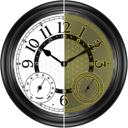 Dyreps 15Inch Outdoor Clock with Thermometer & Hygrometer - Waterproof Illuminated Large Outdoor Clocks Waterproof, Weather-Resistant Battery Operated Metal Wall Clock for Indoor and Outdoors