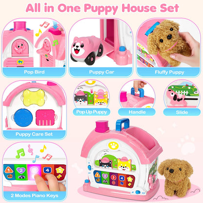 Ellinjan Montessori Toys for 1 2 3 Year Old Girl Gifts, Baby Musical Toys 12 18+ Months, 10 in 1 Bilingual Learning Toy with Sound Light, Cute Toy with Plush Puppy, First Birthday for Toddlers