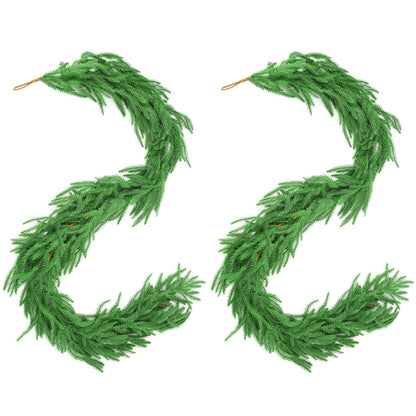 6 Ft 2 Pcs Artificial Norfolk Pine Garland, Real Touch Green Faux Greenery Garland for Christmas Table, Mantle, Wall, Fireplace, Indoor Outdoor Decor
