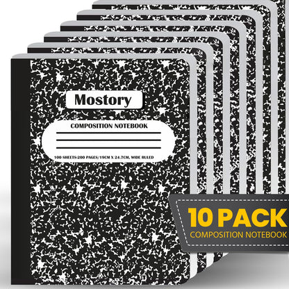 MOSTORY Pack of 10 Composition Notebook - Wide Ruled 200 Pages (100 Sheets), Size 7.5" x 9.75", Bulk School Supplies, Office, Bulk Notebooks for School, Writing Journal Notebook with Lined Paper