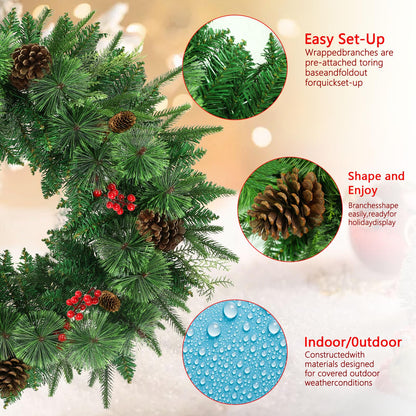 Remote Control 36" Pre-Lit Artificial Christmas Wreath, Norwood Fir Carolina Pine with Crestwood Spruce Pine Cones and Berry Clusters Warm White 75 LED Lights Christmas Decor in/Outdoor Holiday Decor
