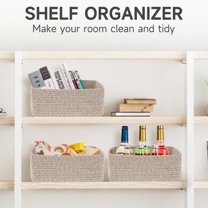 Maxuni 3-Pack Storage Baskets for Organizing | Woven Shelf Toy Basket | Rope Baskets for Gifts Empty | Closet Organizer Bins with Handles | Cube Decorative Box | 13.7×7.1×6.7” | Mixed brown