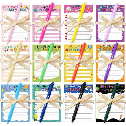 Yeaqee 12 Set Employee Appreciation Gifts 12 Empowering Sticky Notepads 12 Pens 12 Ribbons Motivational Sticky Notes Inspirational Pens for Office Supplies(Motivational)