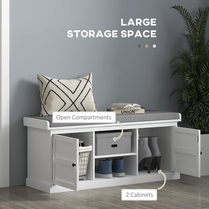 HOMCOM Shoe Bench with Cushion, Storage Bench for Entryway with Padded Seat, 2 Cabinets and Adjustable Shelf for Hallway, Living Room, Bedroom, White