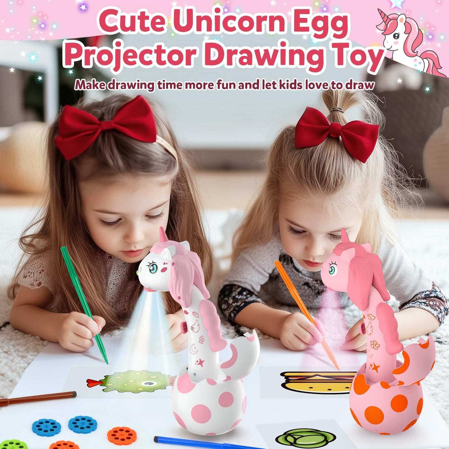 KETIEE Unicorn Drawing Projector Toys for Ages 5-7: Smart Art Sketcher Tracing and Drawing Projector for Kids with 96 Stencils, Spring for Girls Boys Ages 3+