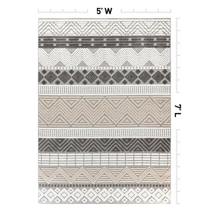 Rugshop Marbella Contemporary Boho Non-Shedding Patio Deck Backyard Indoor/Outdoor Area Rug 5' x 7' Gray