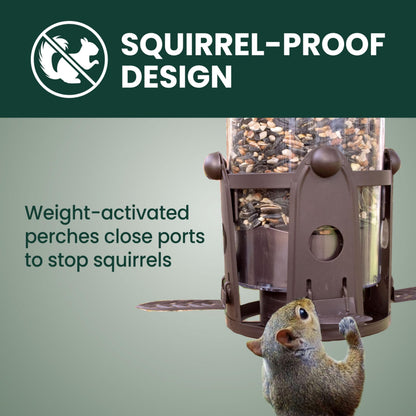 Perky-Pet 334-1SR Squirrel-Be-Gone Max Large Wild Bird Feeder with Flexports, Squirrel Proof Bird Feeder with Weight-Activated Perches - 4LB Seed Capacity
