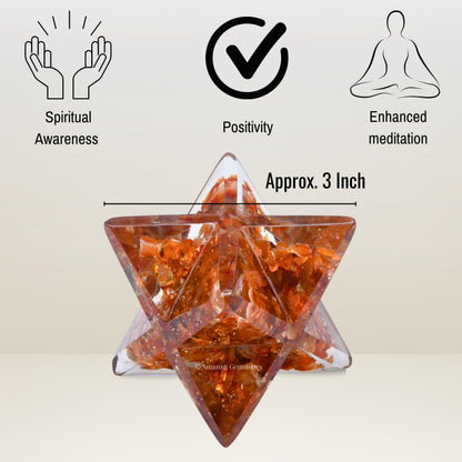 Amazing Gemstone 1 Pcs Carnelian Large Crystal Orgone Merkaba Star for Reiki Healing Meditation and Crystal Grid