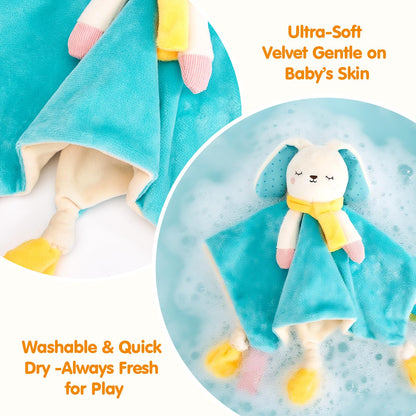 hahaland Baby Lovey Security Blanket, Plush Hanging Sensory Toy with Teether, Rattle & Crinkle for Infant 0-3-6-12 Months, Christmas Set for Boys Girls Snuggle & Play