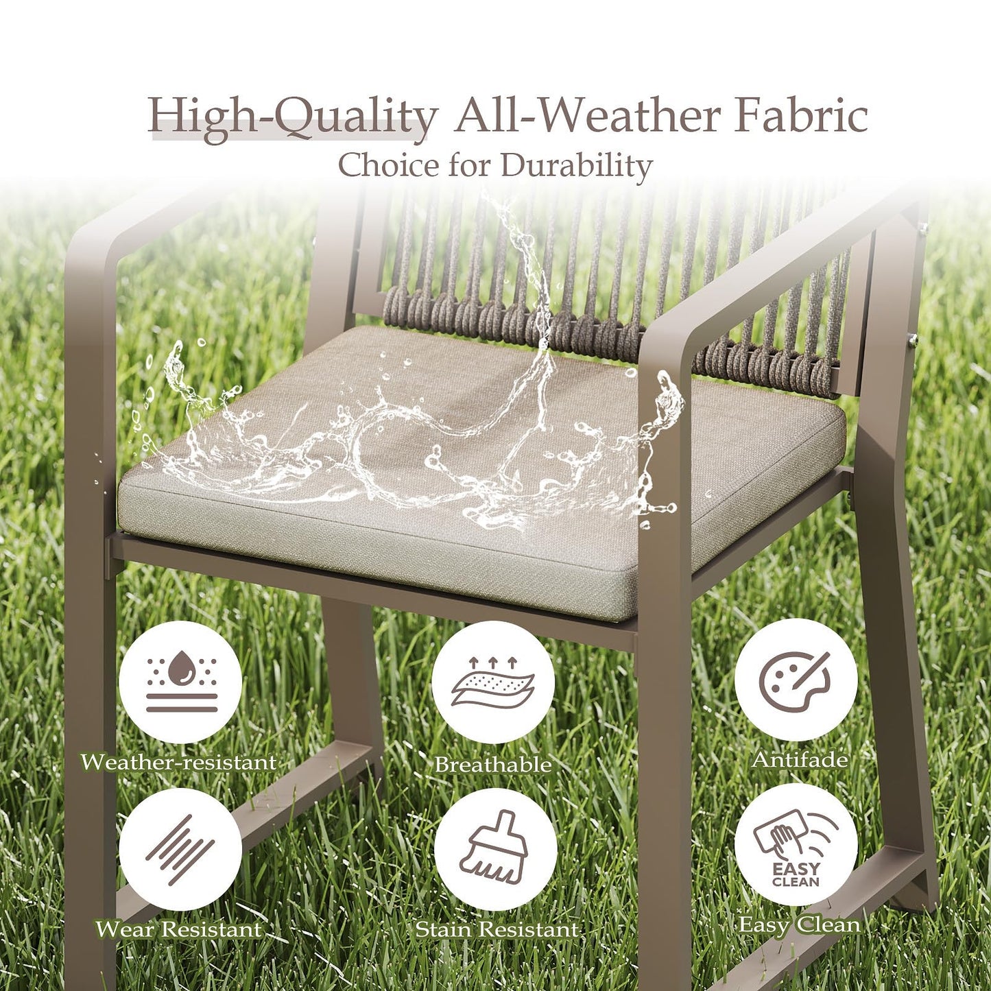 Coreporch Outdoor Patio Wicker Rattan Dining Chairs, Heavy-Duty Wrought Iron Frame Supports 400lbs, Ergonomic Backrest, Detachable Breathable Cushion, for Garden & Porch, Light Brown, Set of 2