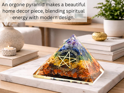 Amazing Gemstone Large Orgone Pyramid | Natural Chakra Pyramid Crystal | Pentacle Orgonite Pyramid | Organ Pyramids Positive Energy Healing