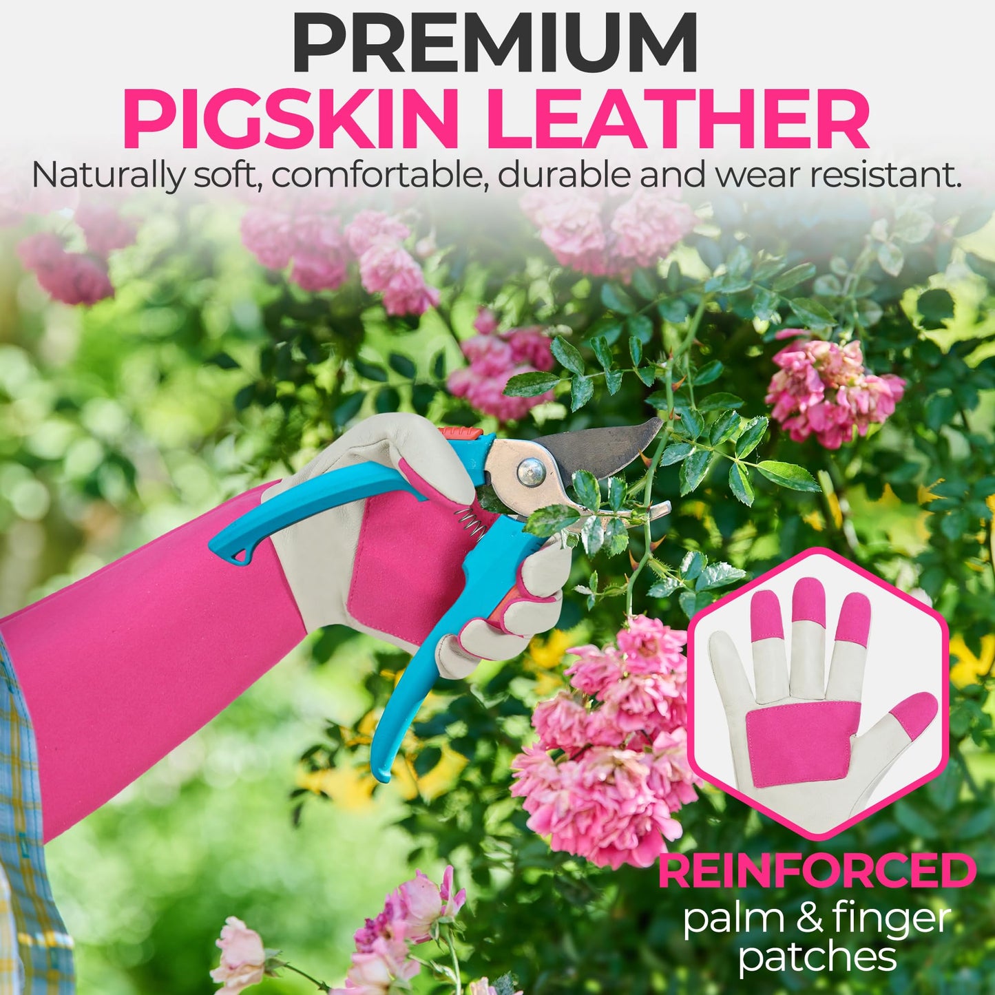 HANDLANDY Rose Pruning Gardening Gloves for Men & Women, Thornproof Long Gauntlet Gloves, Pigskin Leather - Breathable & Durability (Small)
