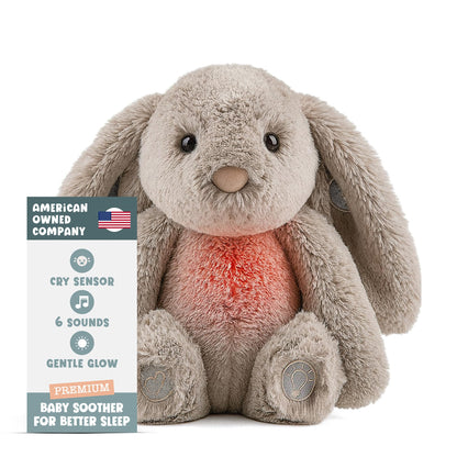Gemma Joy Baby Sleep Soother Bunny for Baby – Cry Activated Heartbeat Stuffed Animal – Rechargeable Crib Soother with White Noise, Shush, Lullabies & Night Light – Newborn Essentials Must Haves