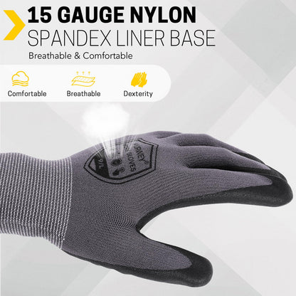 FURWEY Safety Work Gloves,16 Pairs Micro-Foam Nitrile Coated Glove for Men and Women, Touchscreen, Ideal for Warehouse Package Handling，Construction, Gardening, Small