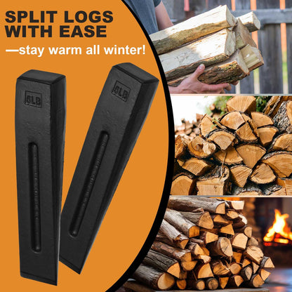 Otoolling 2 Pcs Manual Log Splitter Wedge Wood Splitting Wedges for Firewood 2 Way Black Design Forged Steel Tool for Easy Wood Splitting Sharpened Edge for Outdoor Logging Chopping(5 Lbs)