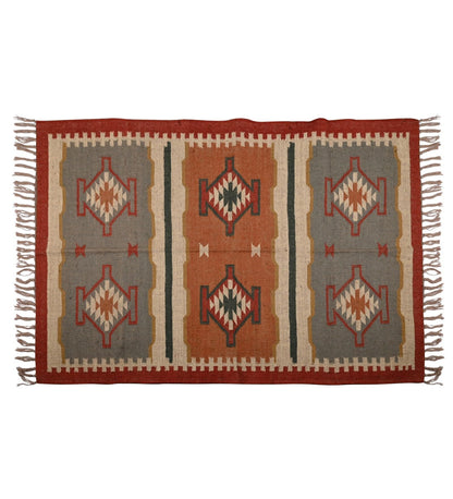 RugsJaipurIndia Geometric Kilim Rug Wool Jute Area Rug Kilim Dhurrie Handwoven Braided Entryway Runner Rug Farmhouse Kitchen Rug, Multicolor 3X5