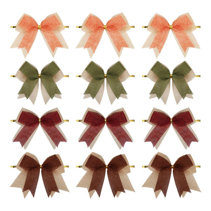 Meseey 12 Pcs Fall Burlap Ribbon Bows 4 Inch Burgundy/Orange/Sage/Brown Fall Bow for Holiday Fall Wreath DIY Crafts Home Decoration (Fall)